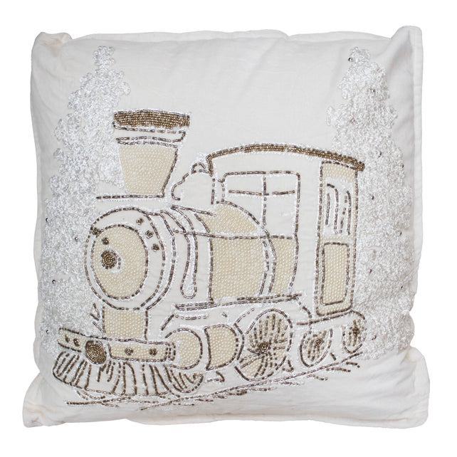 Cushion x-mass train ivory/gold velvet 50x50