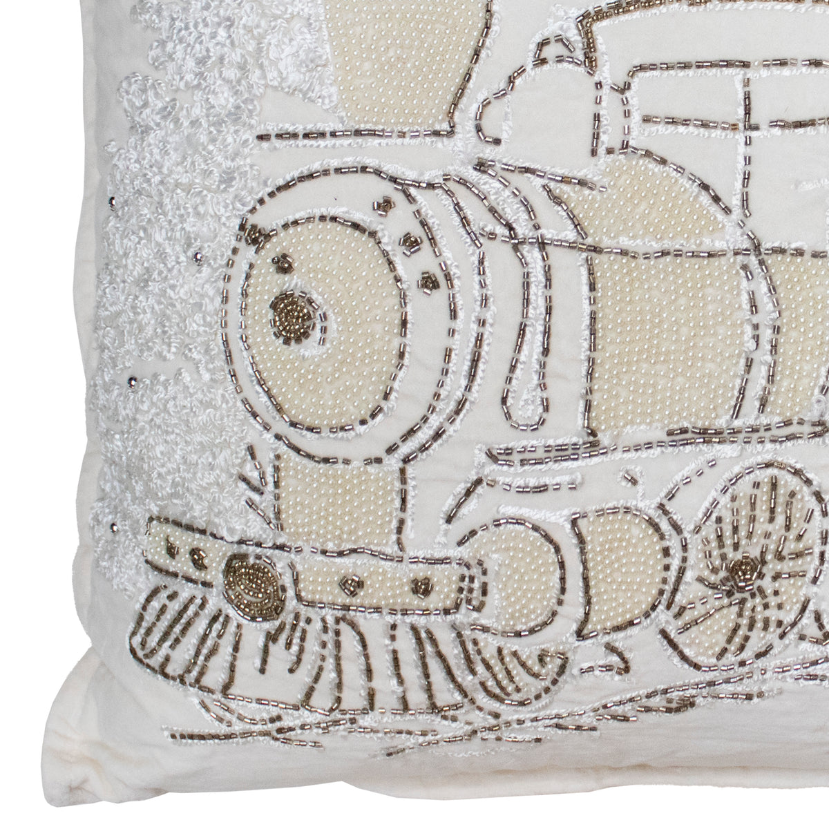 Cushion x-mass train ivory/gold velvet 50x50