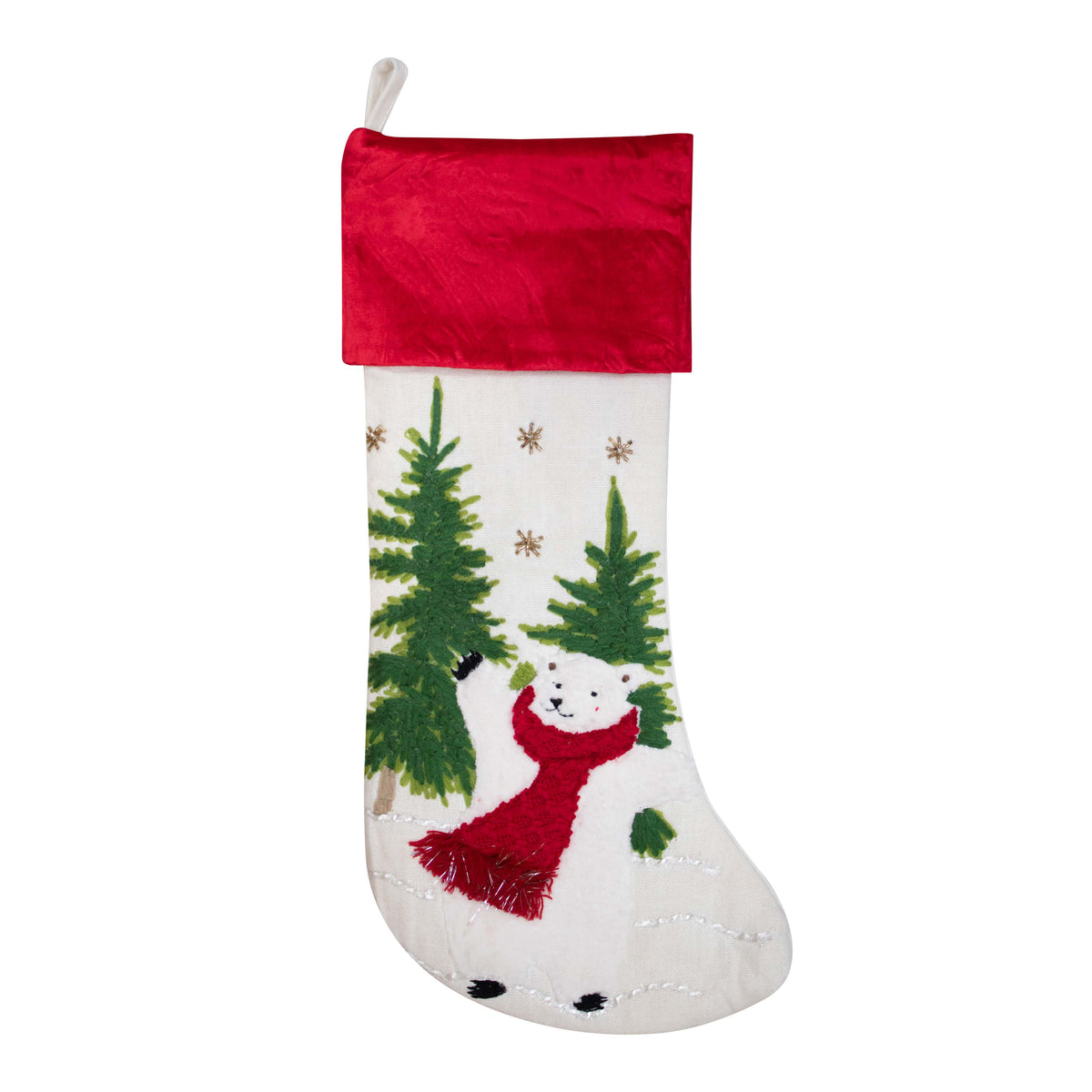 Stocking x-mass polar bear white/multi velvet 20x50