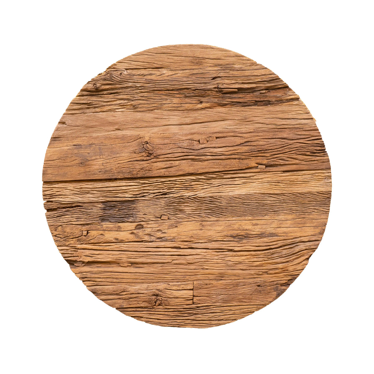 Table top round reclaimed wood w/glass 120x120x4