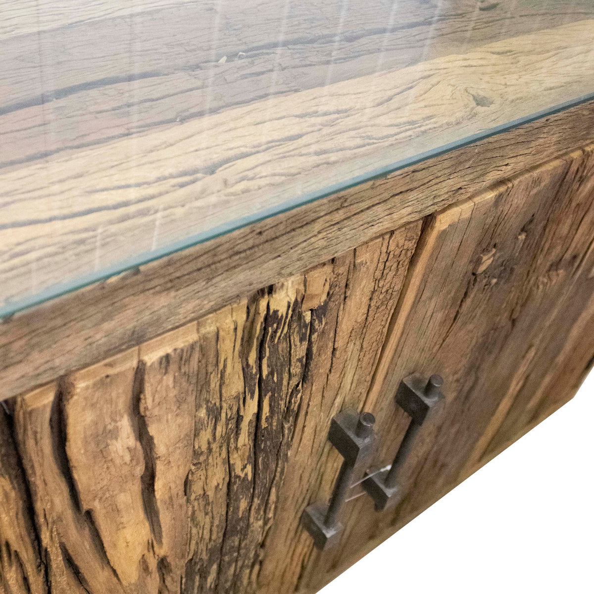 Sideboard reclaimed wood w/glass 250x50x75