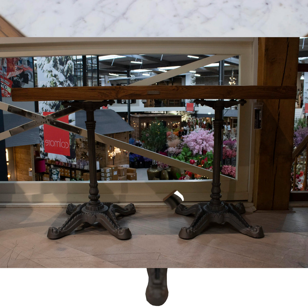 Bistro table marble top w/teak wood IR/BLACK 70x70x102