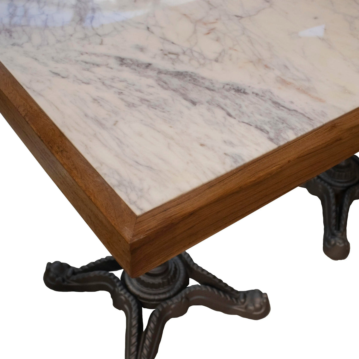 Bistro table marble top w/teak wood IR/BLACK 120x70x76