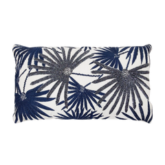 Cushion palm leaves blue/white embroided CO 60x35