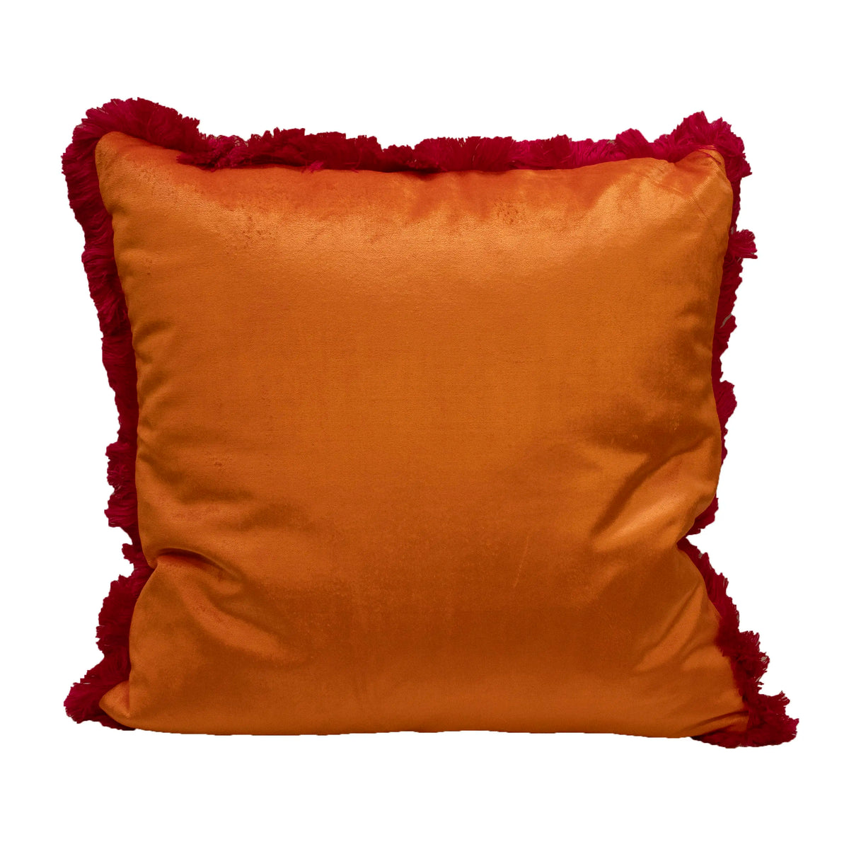 Cushion w/fringe orange/fuchsia velvet VI/CO 45x45