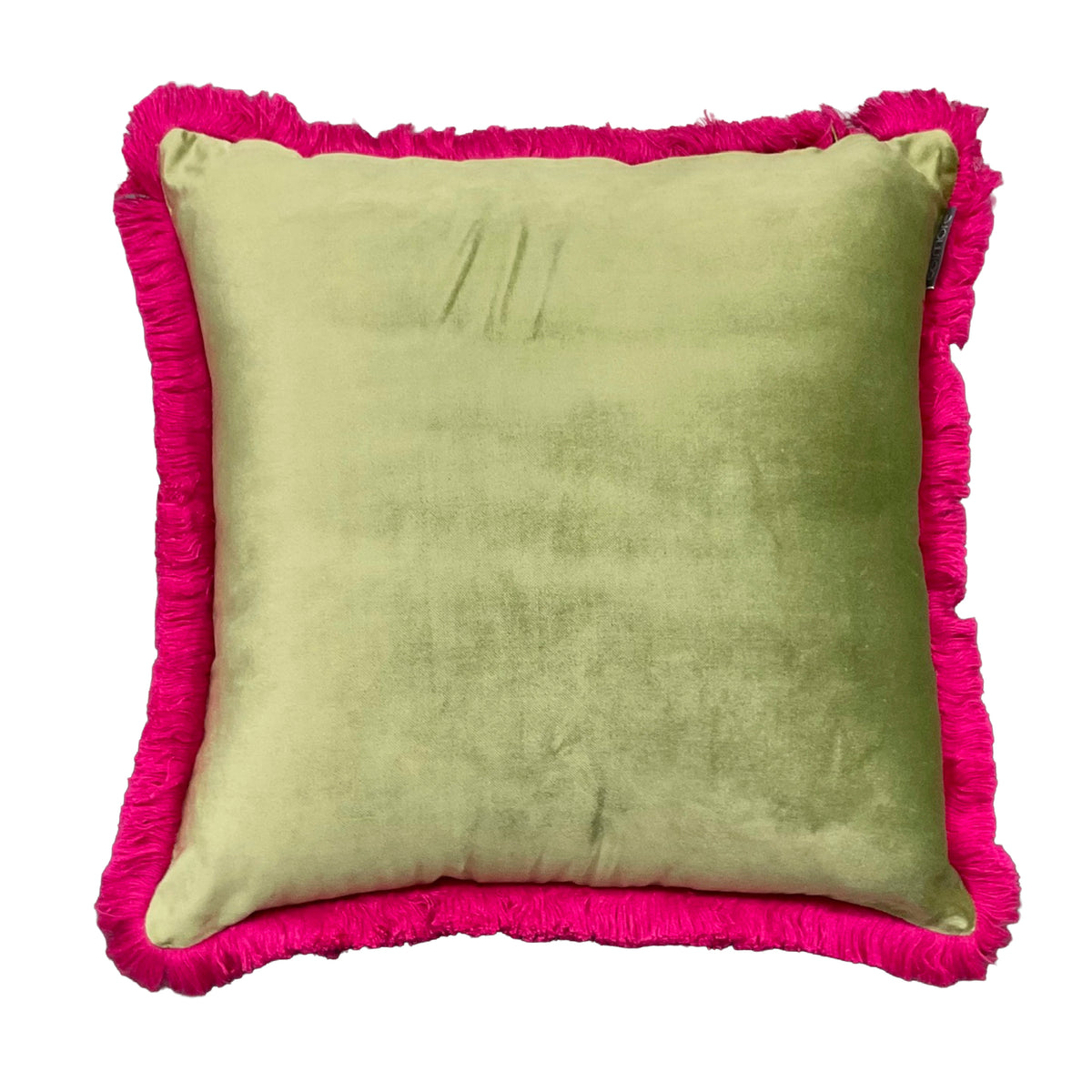 Cushion w/fringe mint/fuchsia velvet VI/CO 45x45