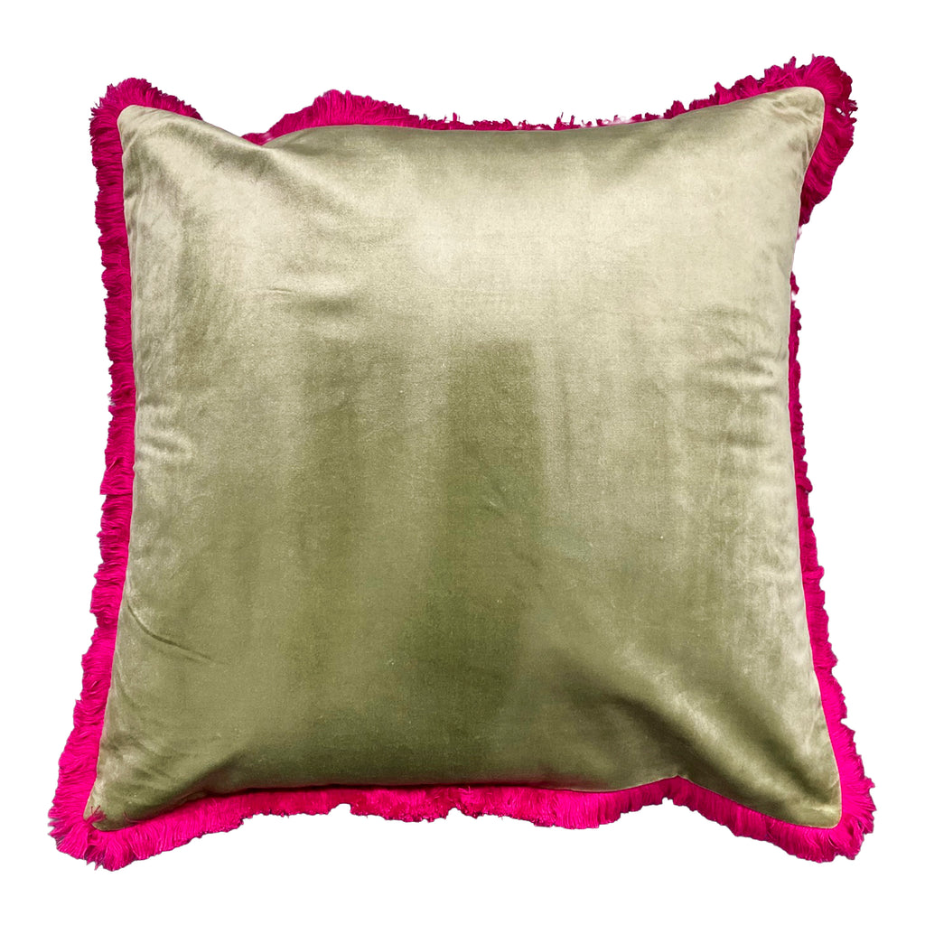 Cushion w/fringe mint/fuchsia velvet VI/CO 60x60
