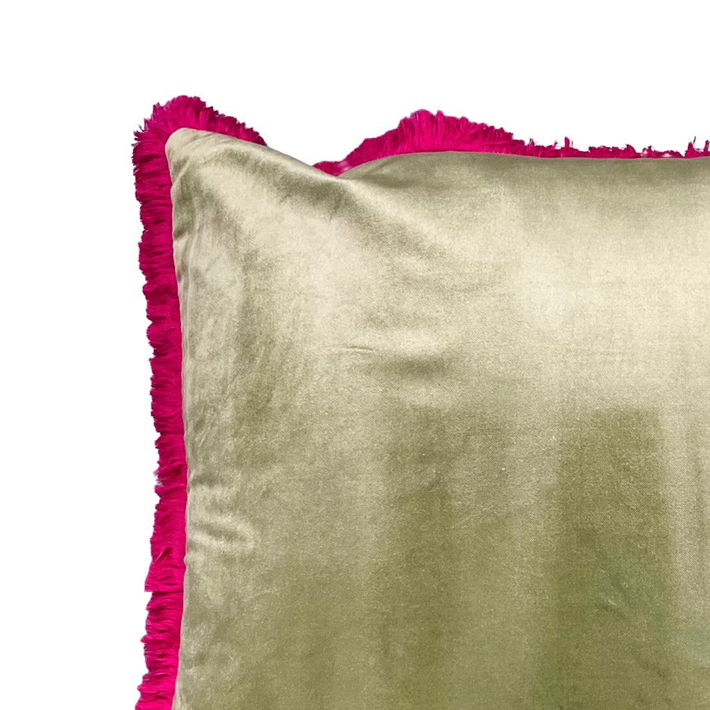 Cushion w/fringe mint/fuchsia velvet VI/CO 60x60
