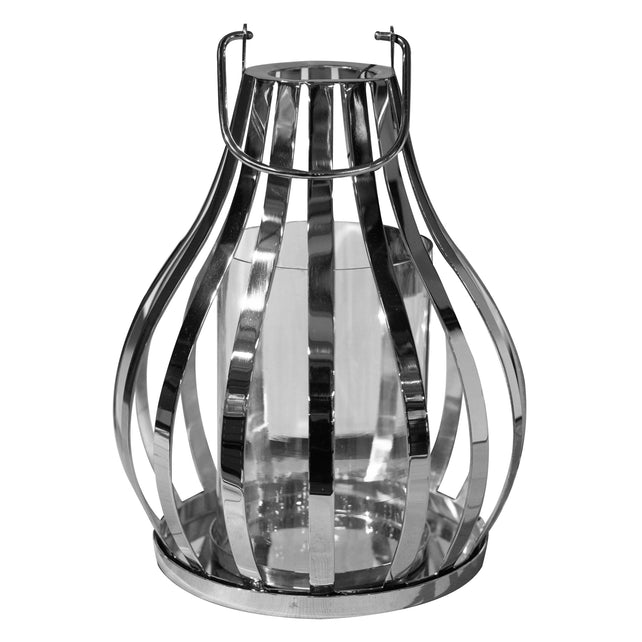 SALE Lantern silver w/glass SS/NI plated 25x25x26