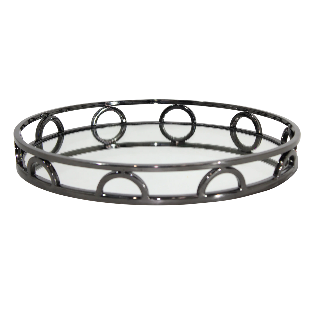 SALE Tray round mirror glass SS/BLACK 38x38x5