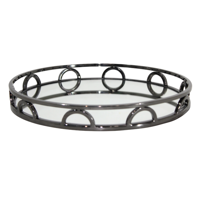 SALE Tray round mirror glass SS/BLACK 38x38x5