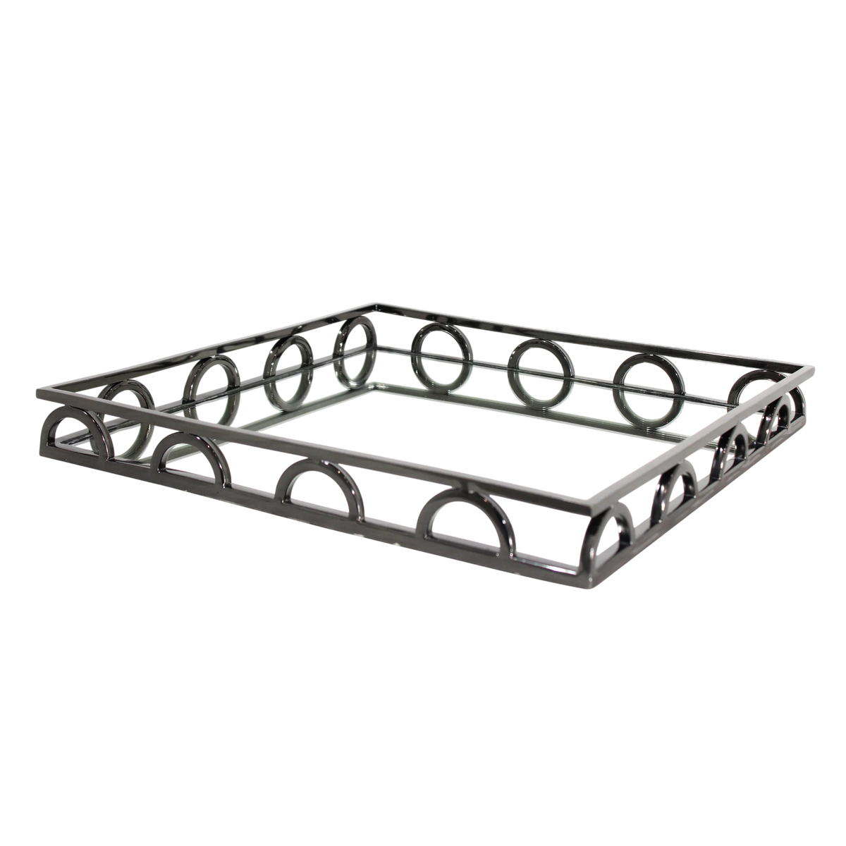 SALE Tray square mirror glass SS/BLACK 40x40x5