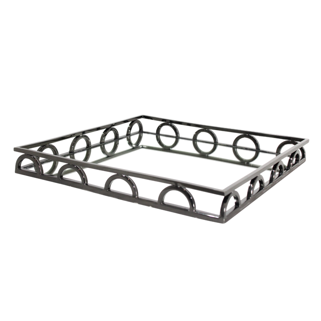 SALE Tray square mirror glass SS/BLACK 40x40x5