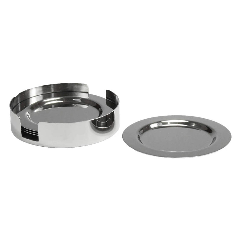Coaster w/holder SET/4 SS/MDF/NI 14x14x4