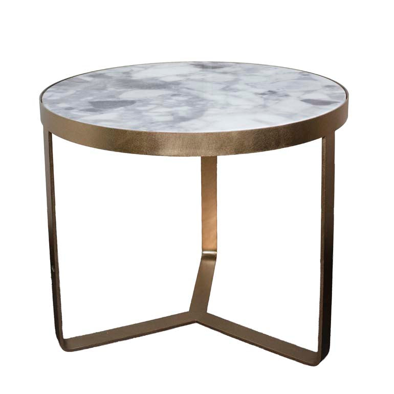 Coffee table marble look grey SS/BR.BRASS 90x90x40