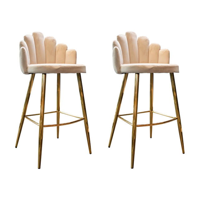 2x Bar chair Belle cream velvet IR golden legs 56x56x106