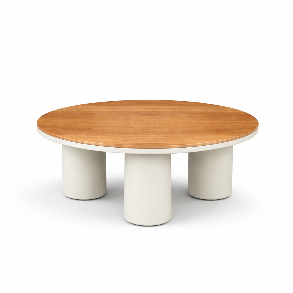 Buiten salontafel GILI met teakhouten blad Ø80x32cm beige