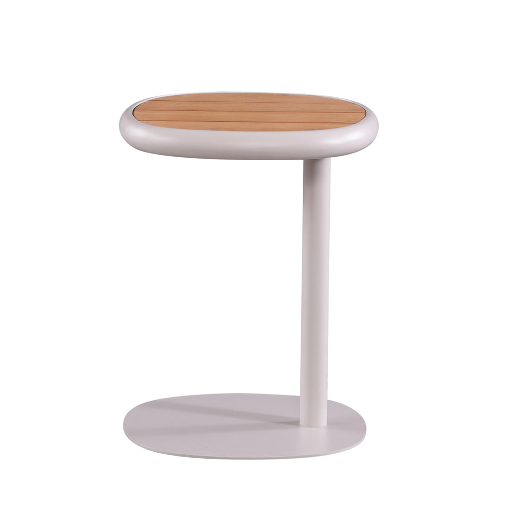 Buiten bijzettafel NADI met teakhouten blad Ø38x48cm beige
