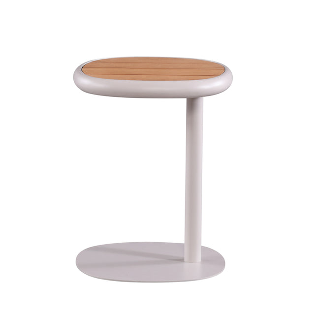 Outdoor side table NADI w/teak top Ø38x48cm beige