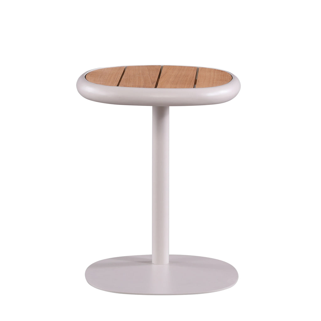 Buiten bijzettafel NADI met teakhouten blad Ø38x48cm beige
