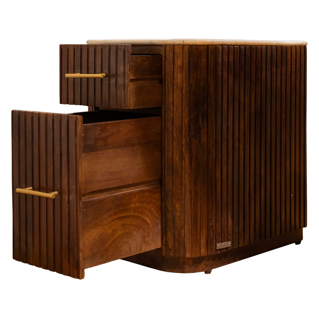 Bedside Capri brown wood w/white marble top 40x50x55