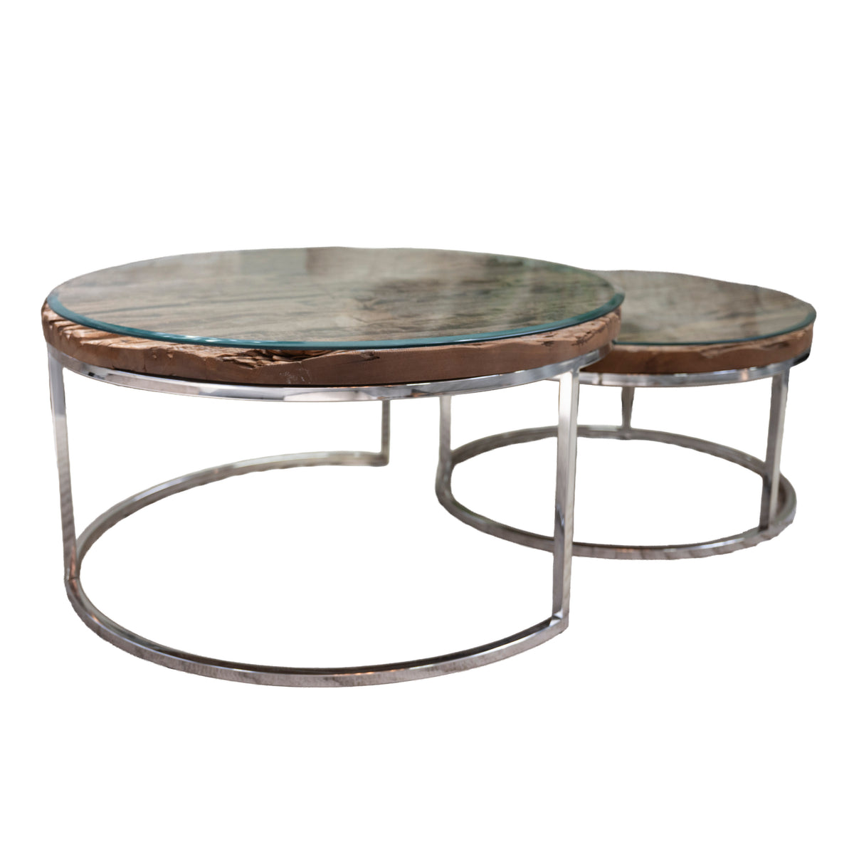 OUTLET Coffee table set/2 reclaimed wood Ø92x46/Ø71x37cm