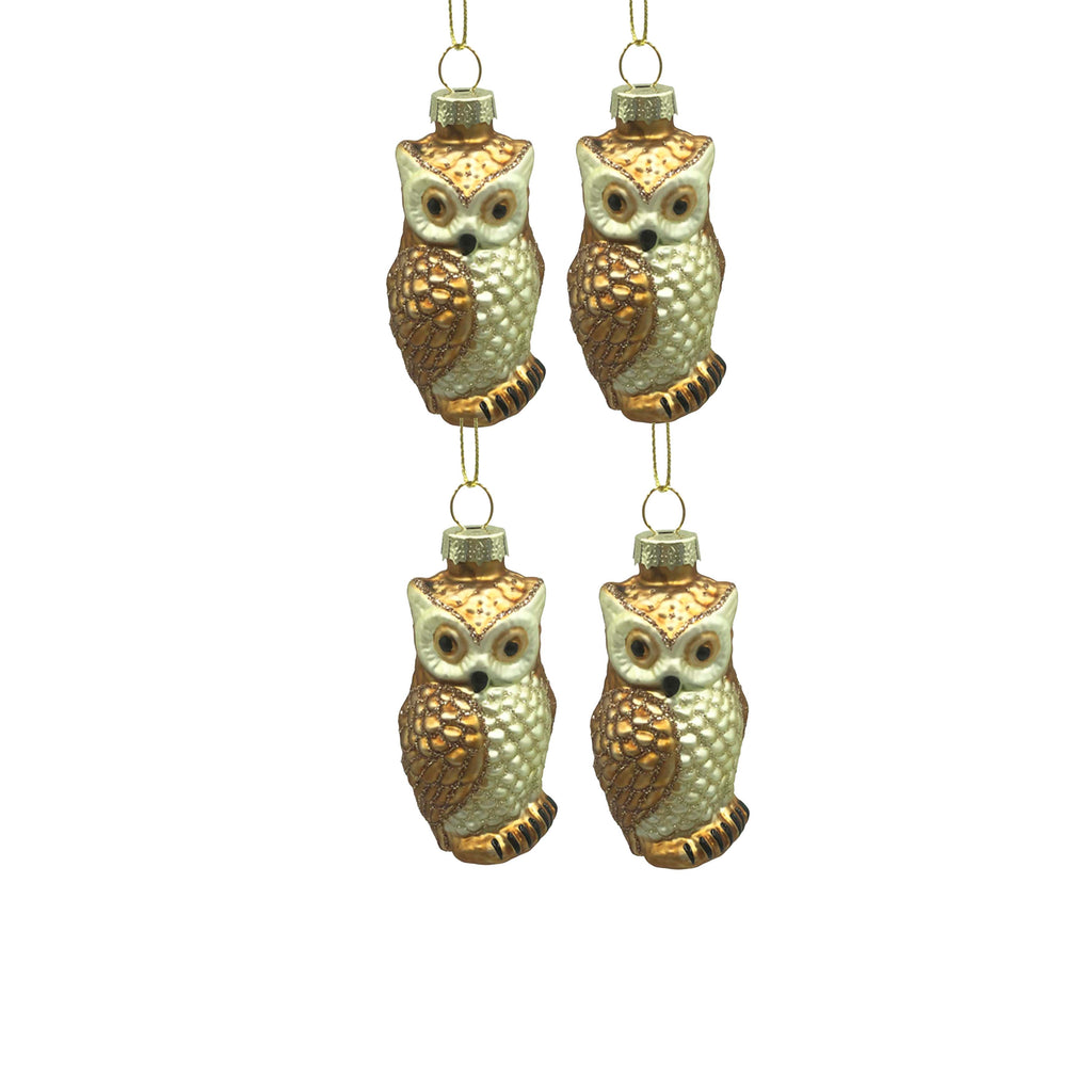 X-mass hanger SET/4 owl brown glass 4x4x8