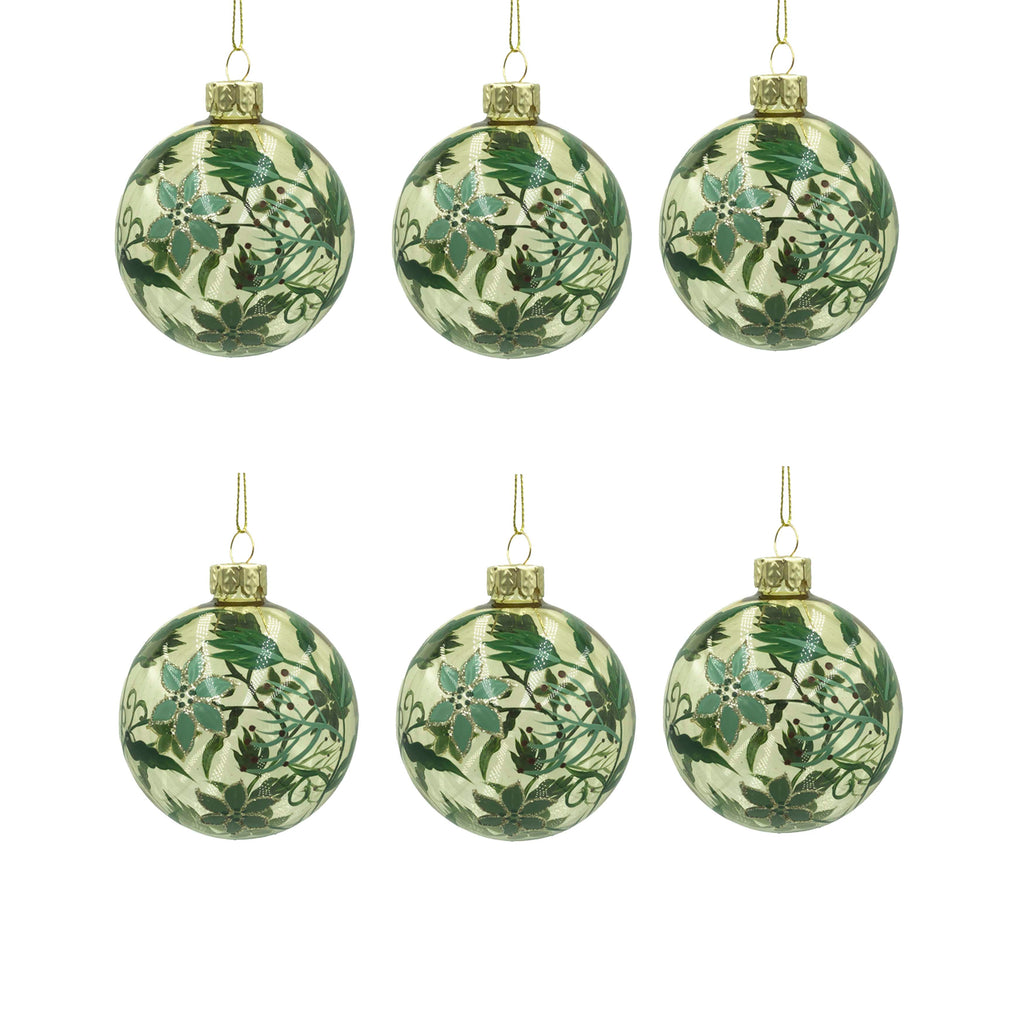 X-mass hanger SET/6 leaves clear/gold glass 8x8x8