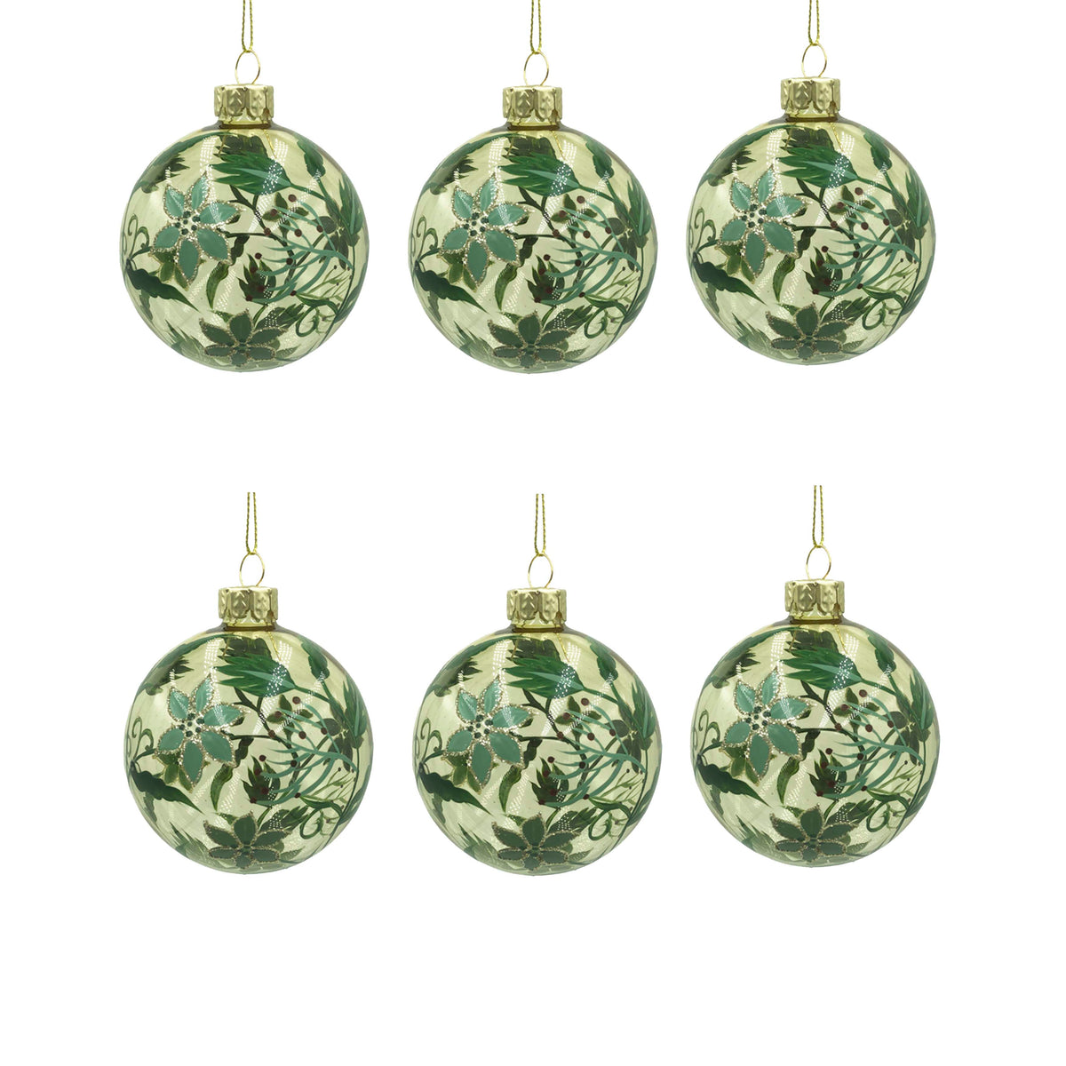 X-mass hanger SET/6 leaves clear/gold glass 8x8x8