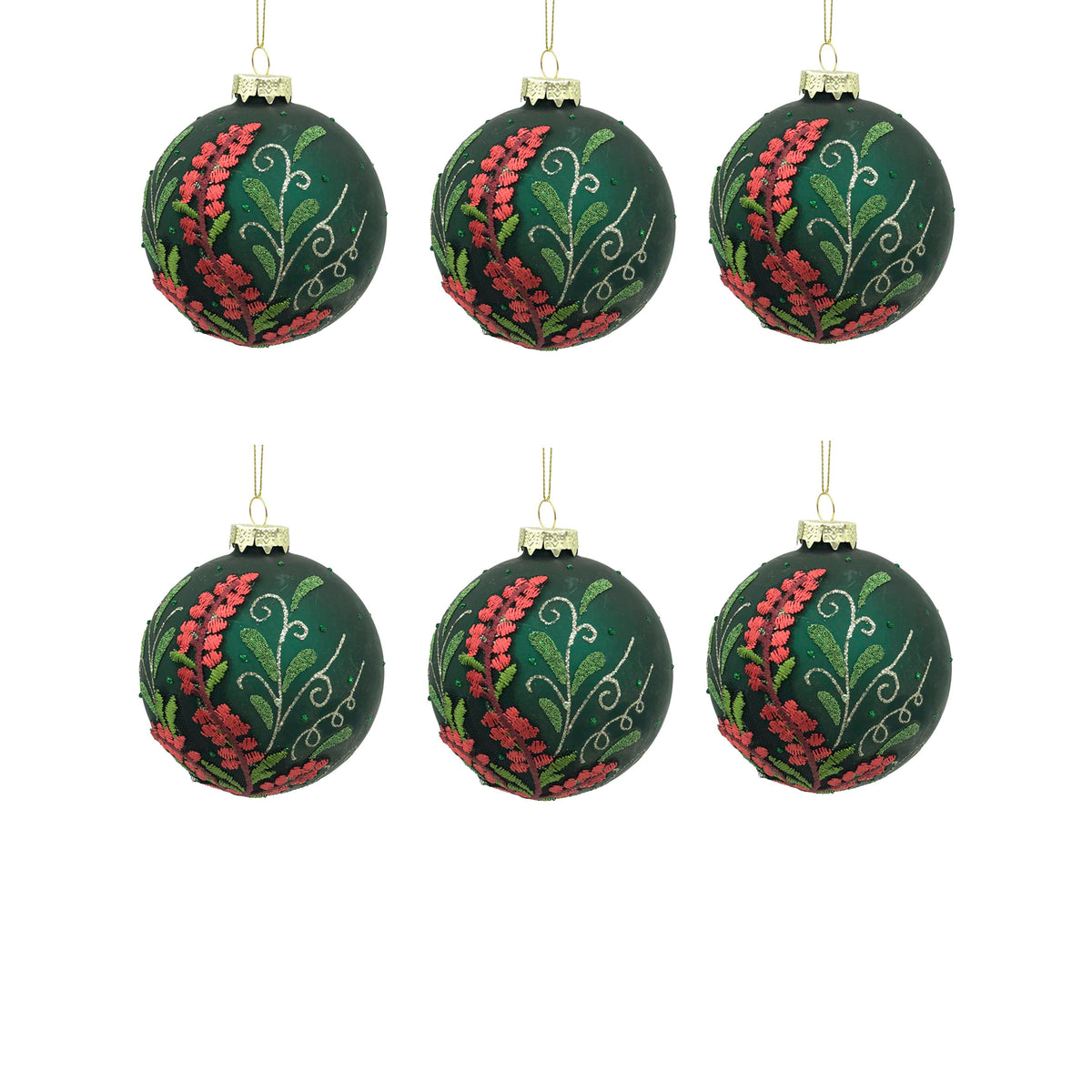 X-mass hanger SET/4 embroided green glass 10x10x10