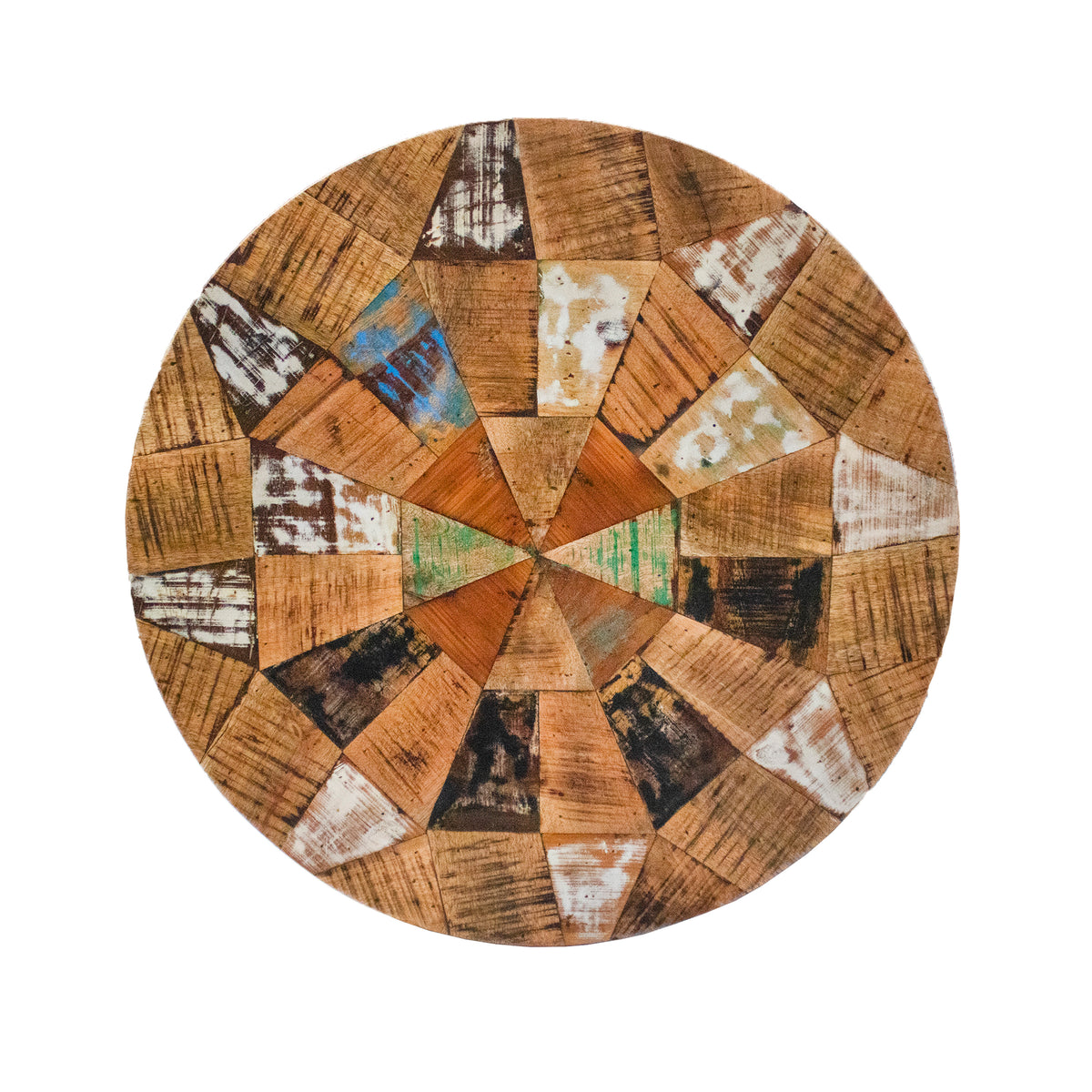 Table top round geometric mango/recycle wood natural 100x100