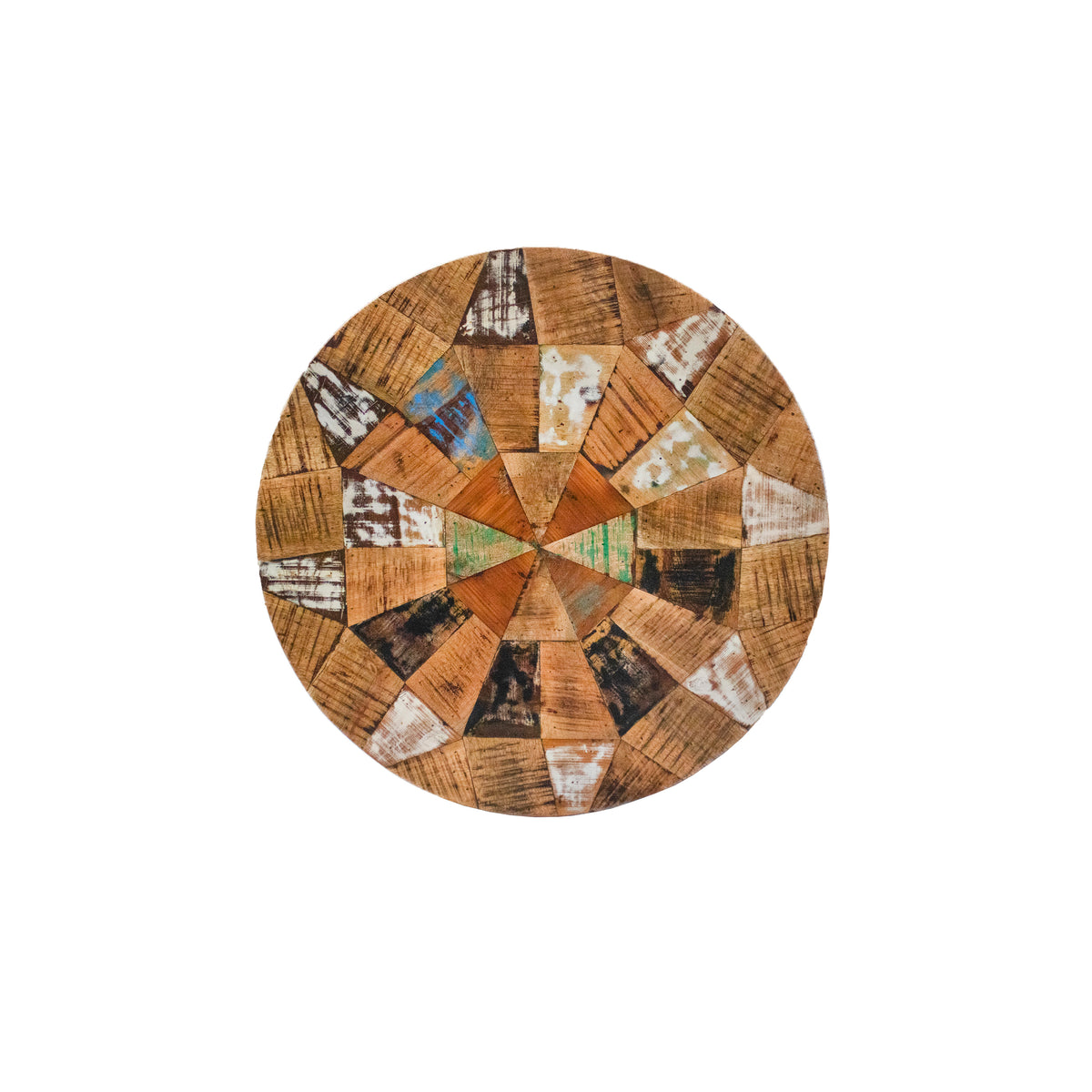 Table top round geometric mango/recycle wood natural 70x70