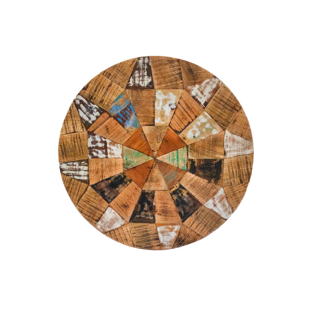 Table top round geometric mango/recycle wood natural 80x80