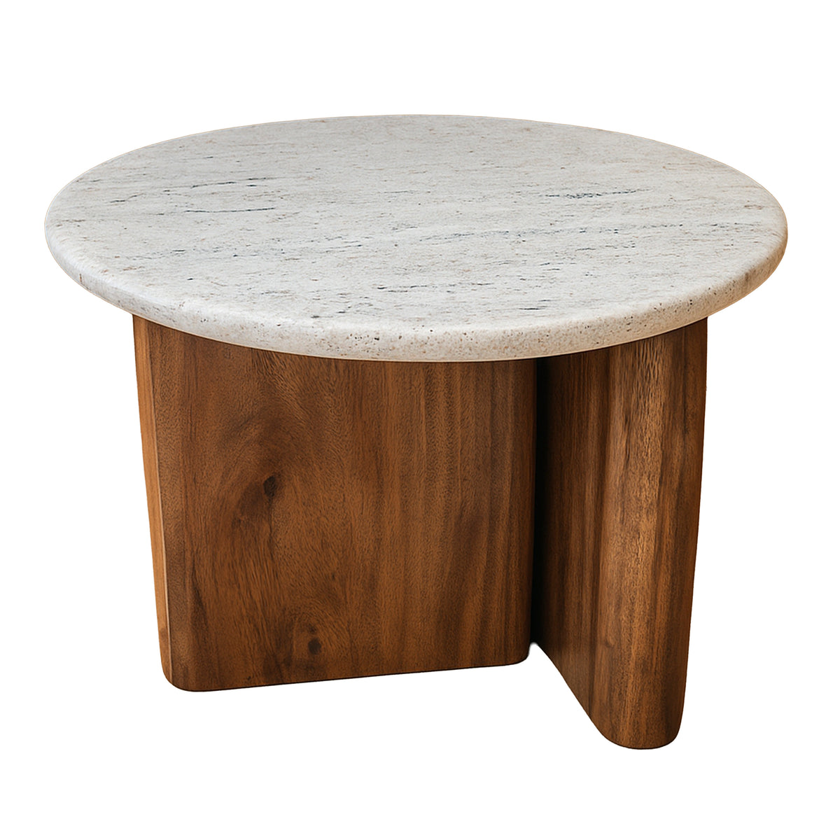 Side table TAVORA mangowood w/travertine Ø60x47cm brown