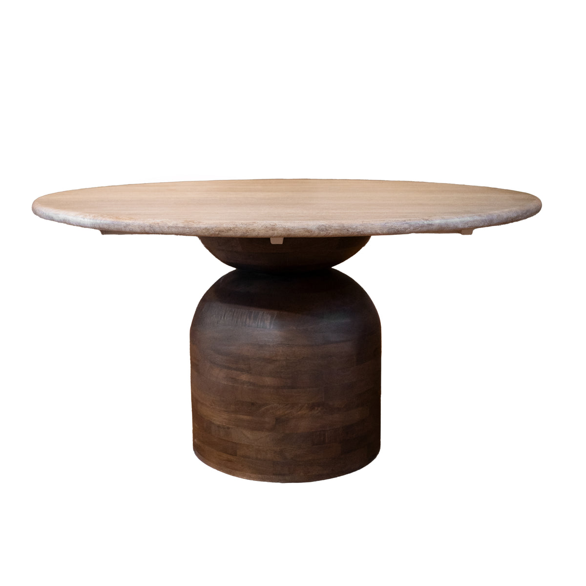 Dining table TAVORA mangowood w/travertine Ø140x76cm brown