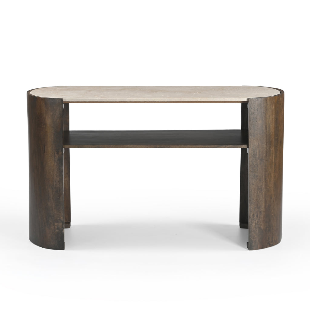 Sidetable IMANE mangohout met marmer 130x40x76cm bruin