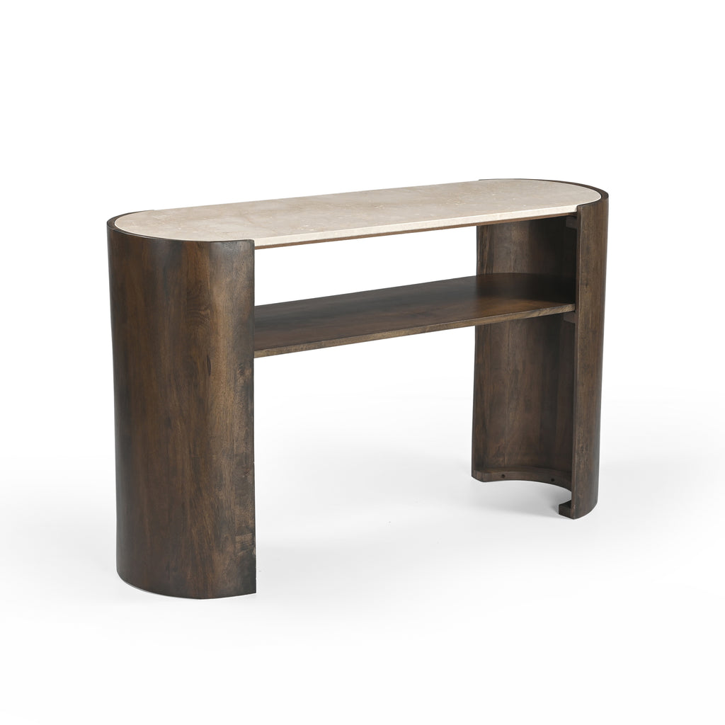 Sidetable IMANE mangohout met marmer 130x40x76cm bruin