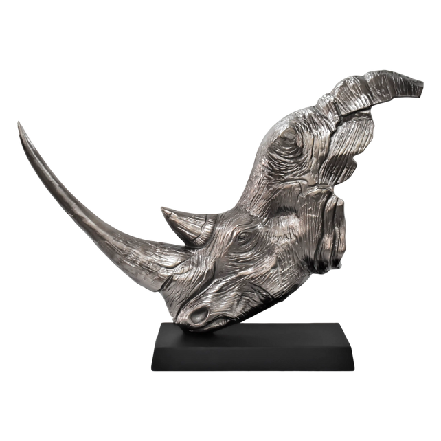 Sculpture rhino ALU/ANT.NI black base 91x23x72