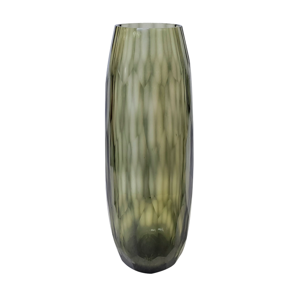 Vase faceted glass grey/cream 16x16x45