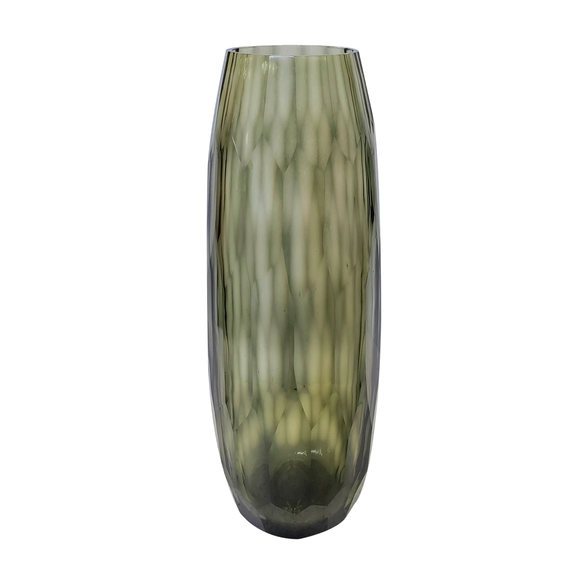 Vase faceted glass grey/cream 16x16x45