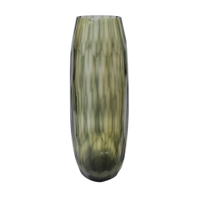 Vase faceted glass grey/cream 16x16x45