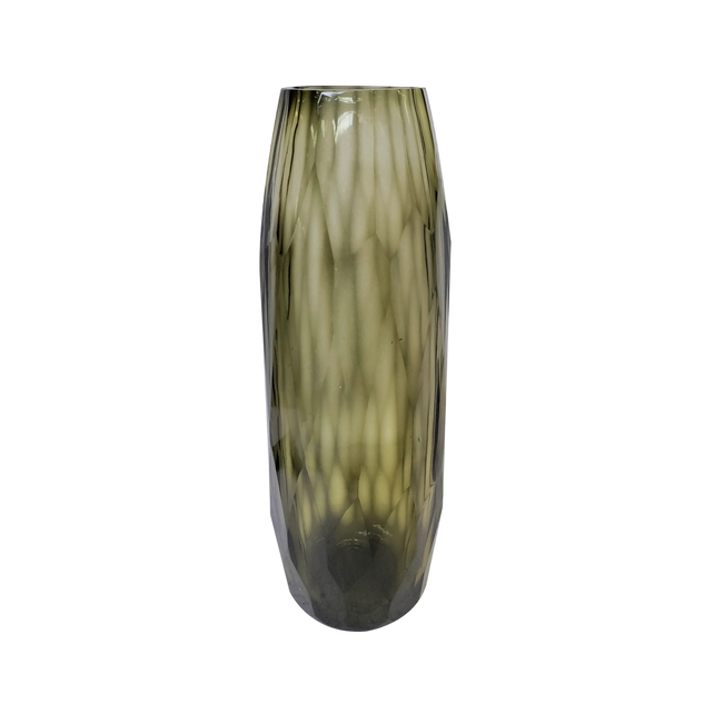 Vase faceted glass grey/cream 13x13x39