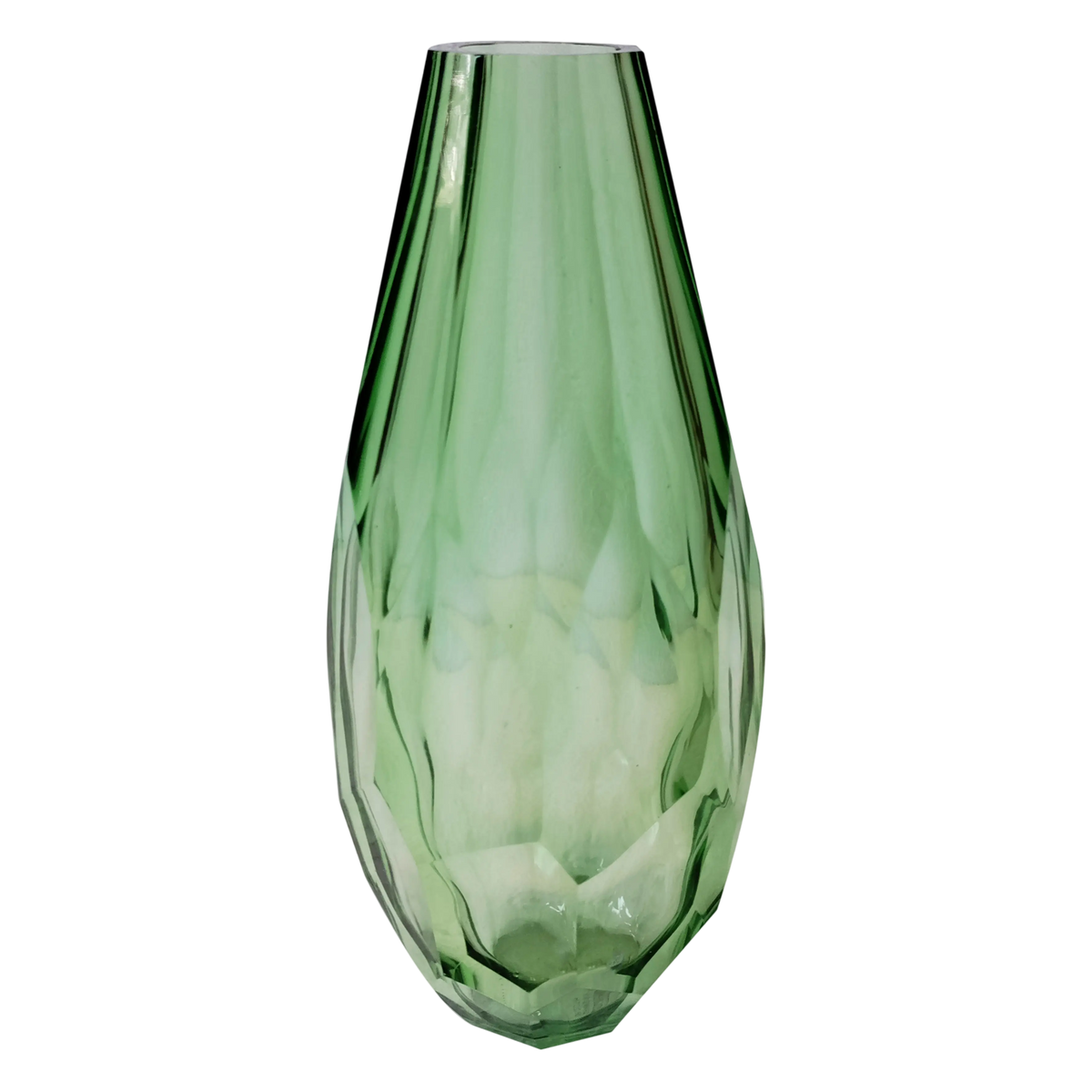 Vase faceted glass light green 11x11x26.5