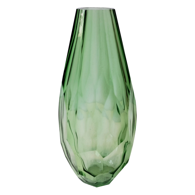 Vase faceted glass light green 11x11x26.5