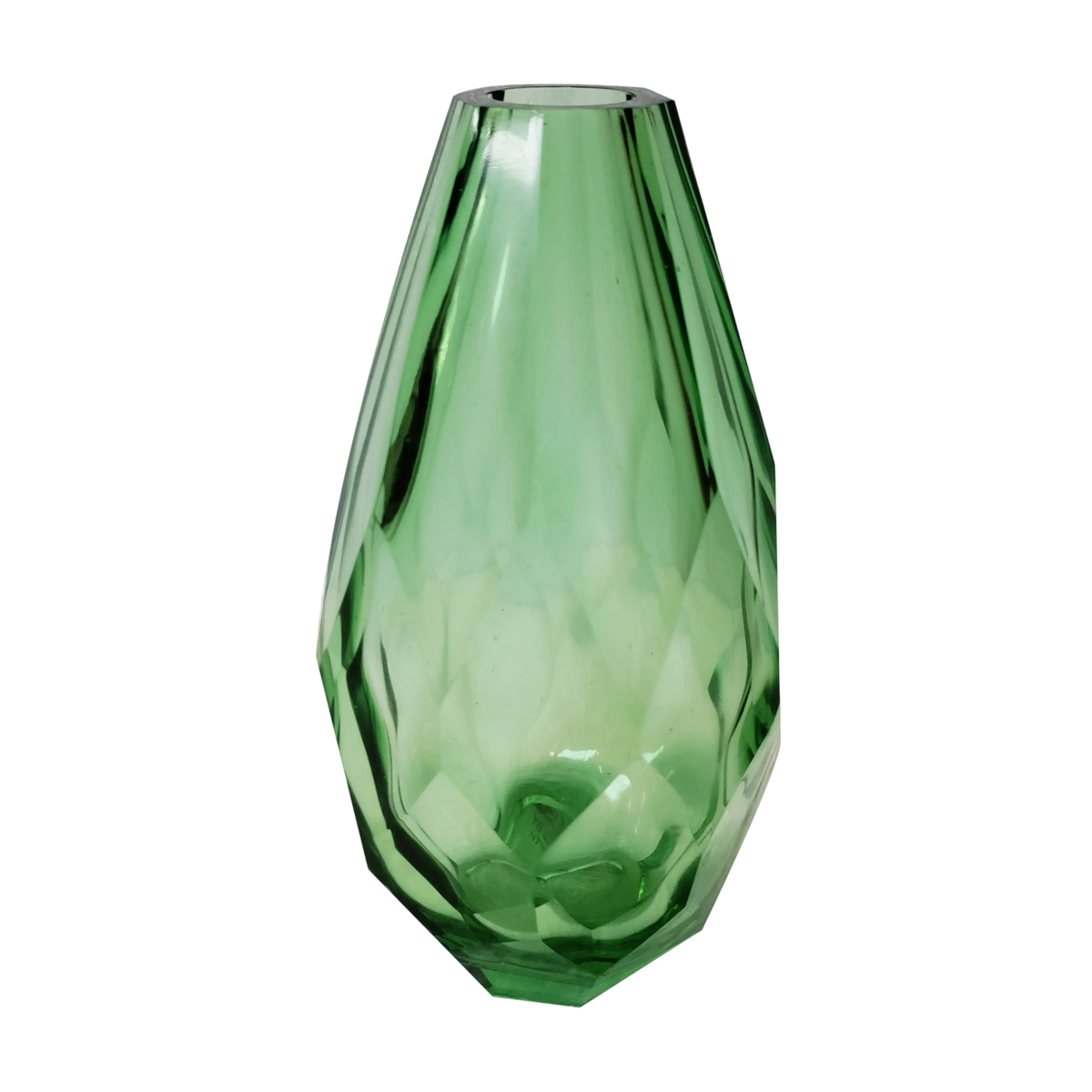 Vase faceted glass light green 10x10x21