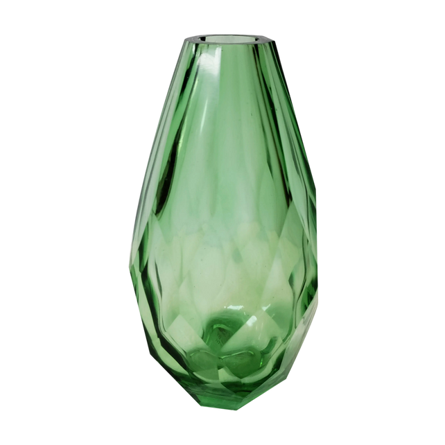 Vase faceted glass light green 10x10x21