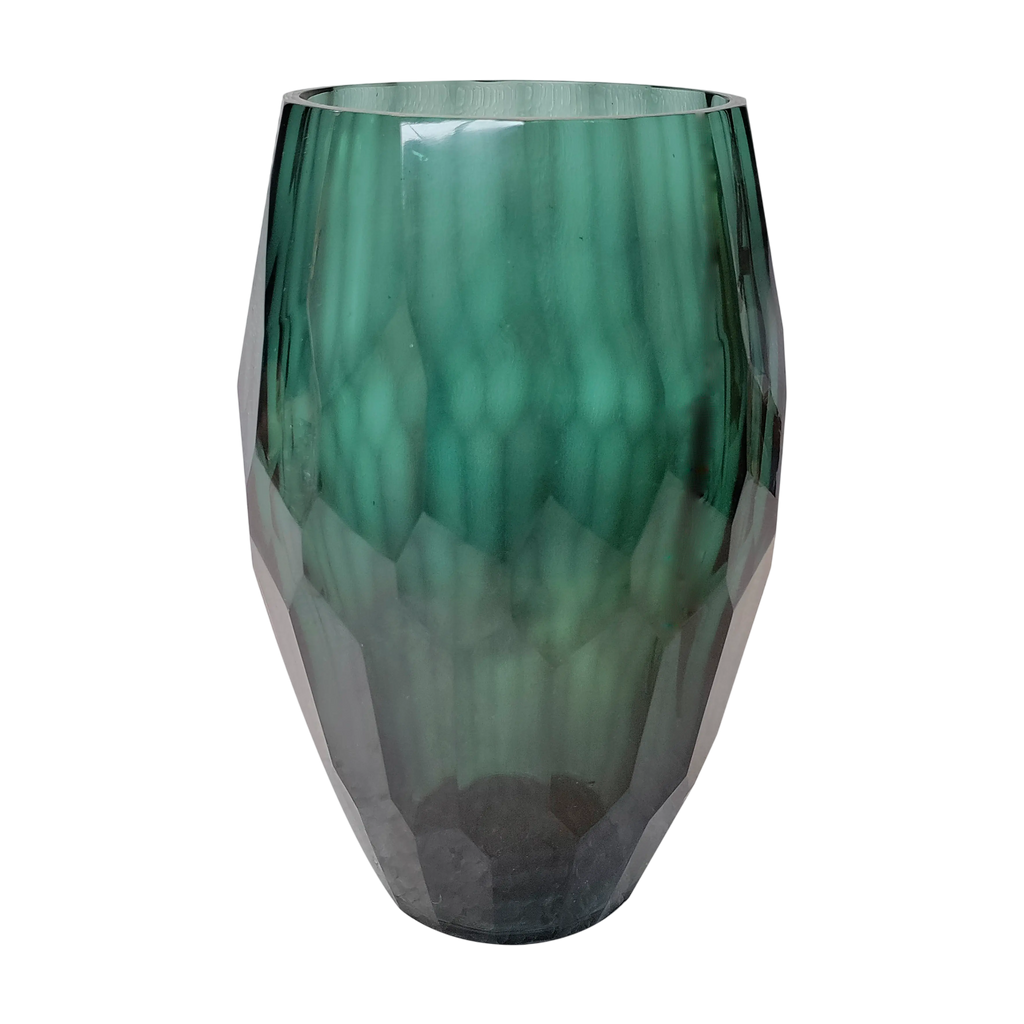 Vase faceted glass green 18x18x29