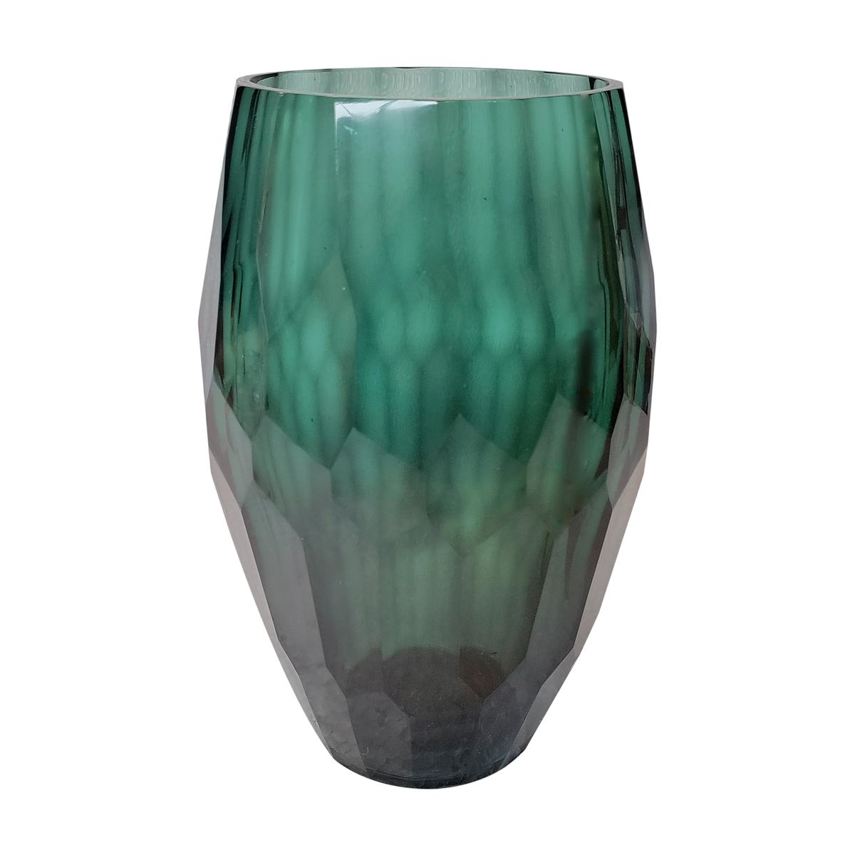 Vase faceted glass green 18x18x29