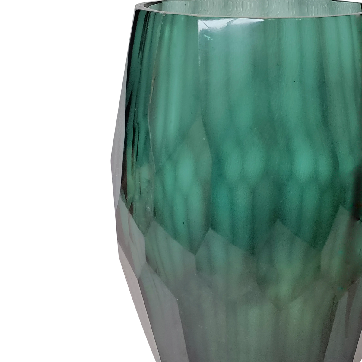 Vase faceted glass green 18x18x29