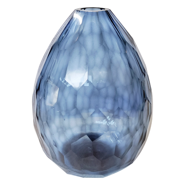 Vase faceted glass grey/light blue 23.5x23.5x32.5